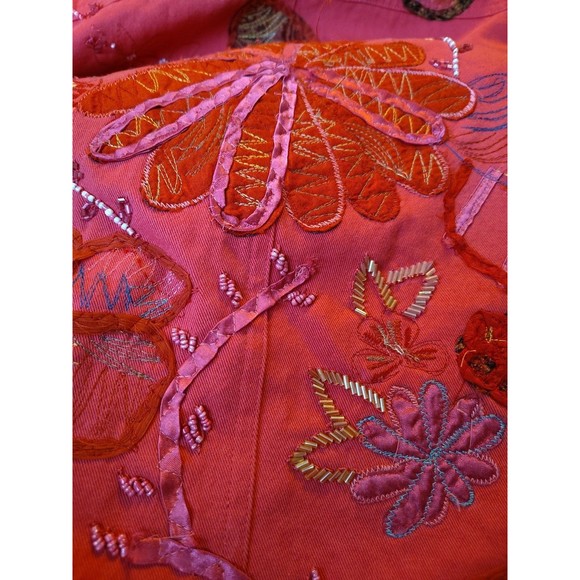 Laura Ashley Fully Embroidered Beaded Denim Jacket Collar Long Sleeves Size S... - Picture 16 of 16
